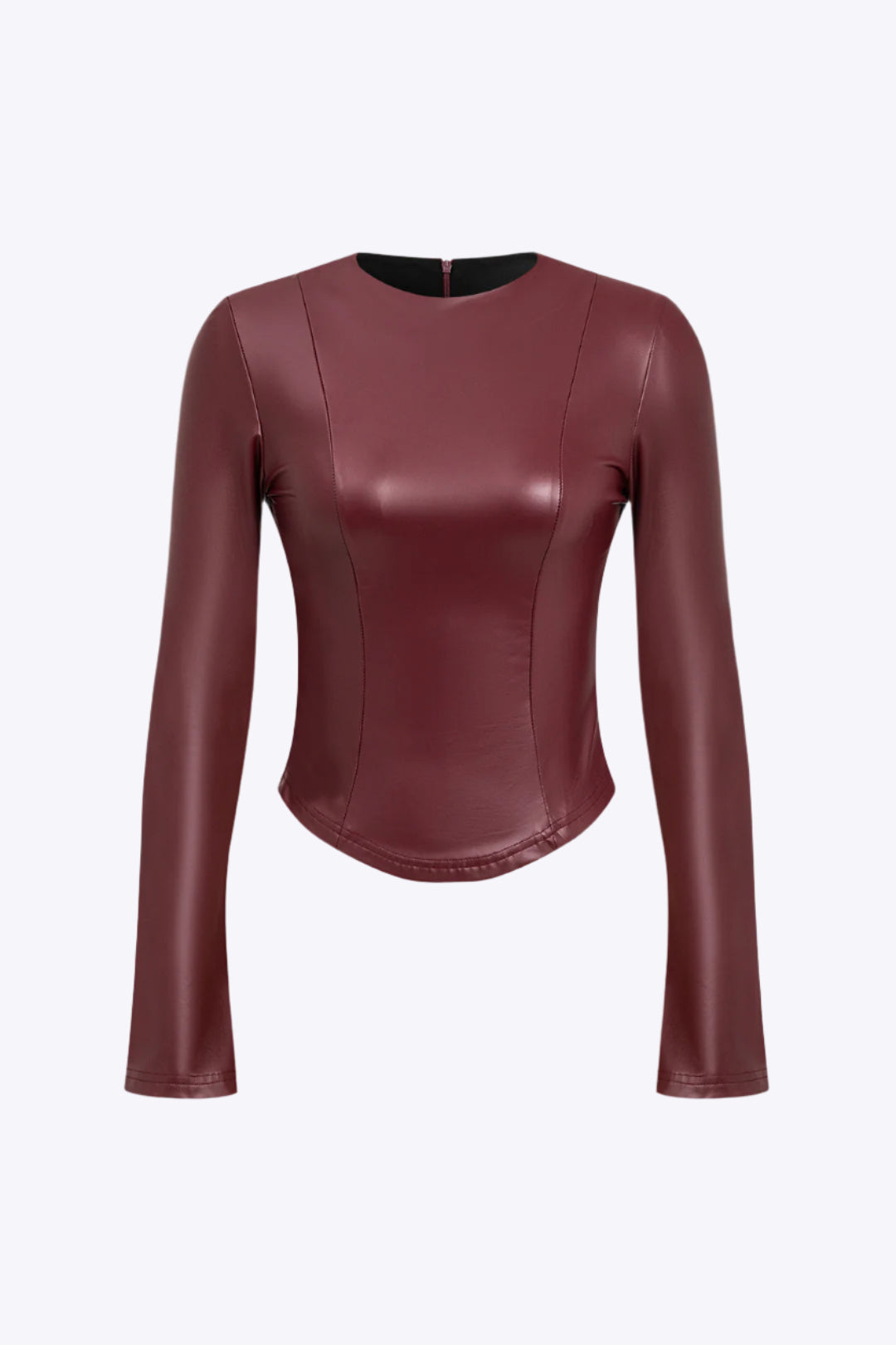 Solid Faux Leather Zipper Detail Long-Sleeve Shirt Dreamardi