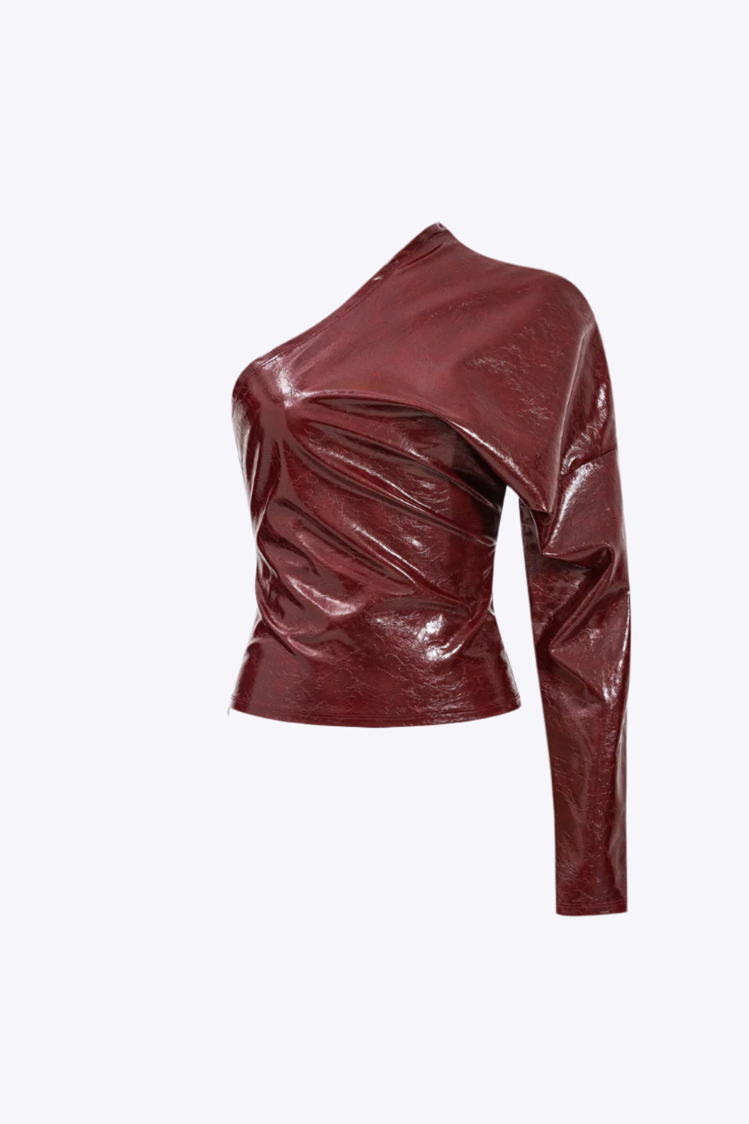 Faux Leather One Shoulder Asymmetrical Long-Sleeve Shirt Dreamardi