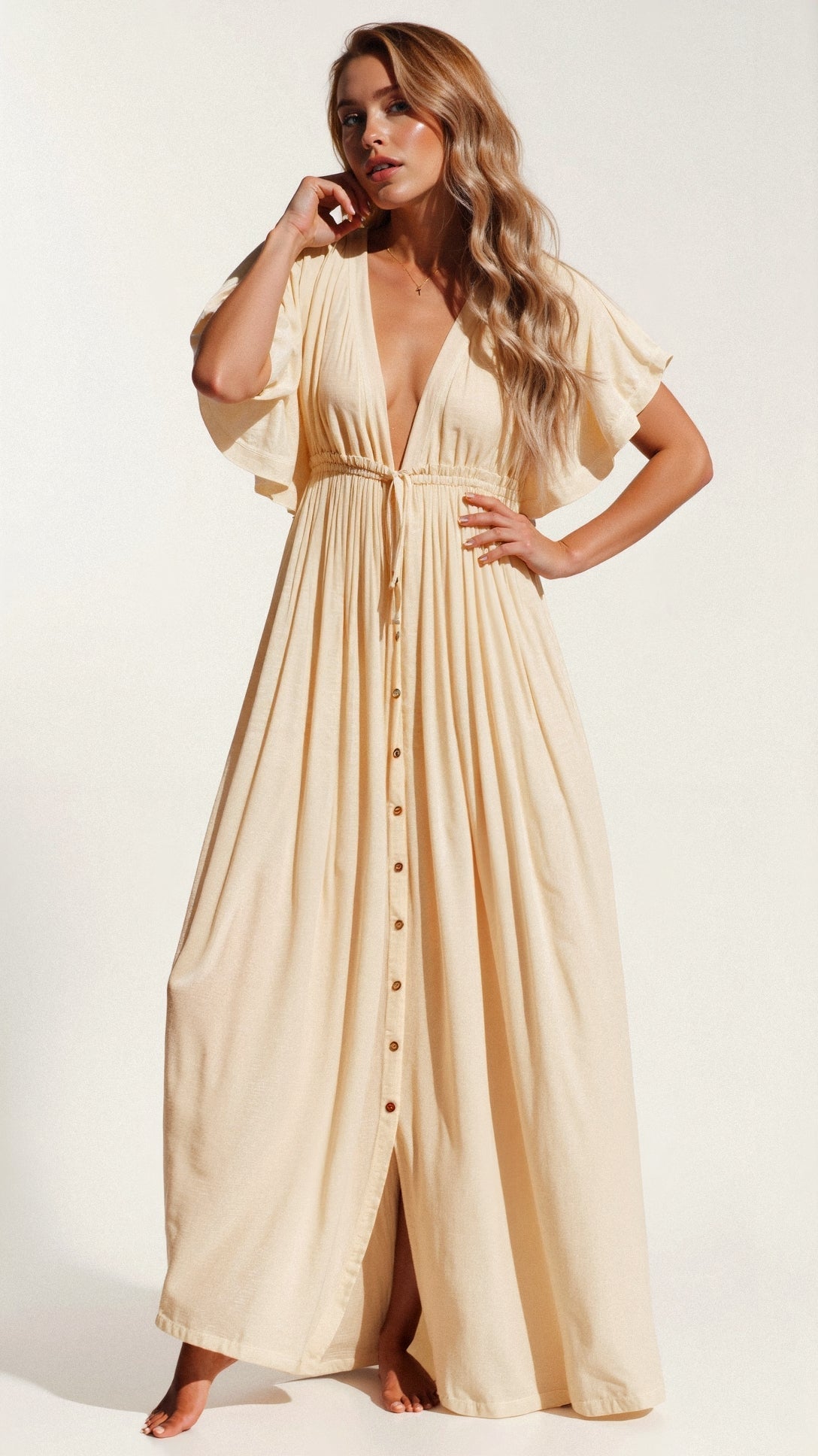 Velma - Classic Button Placket Woman's Maxi Dress