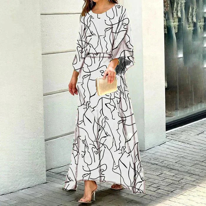 Walburga - Elegant Swirl Pattern Woman's Maxi Dress