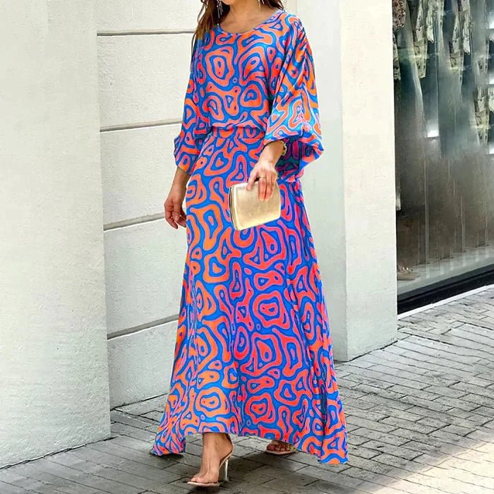 Walburga - Elegant Swirl Pattern Woman's Maxi Dress