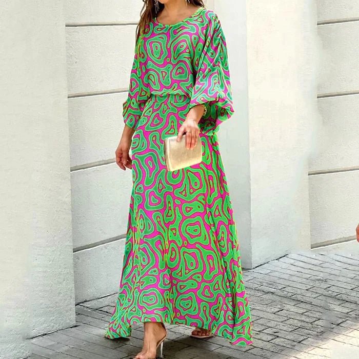 Walburga - Elegant Swirl Pattern Woman's Maxi Dress