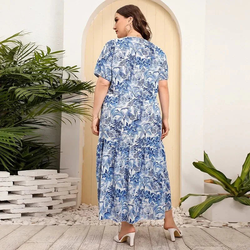 Quillian - Elegant Floral Motif Woman's Beach Dress