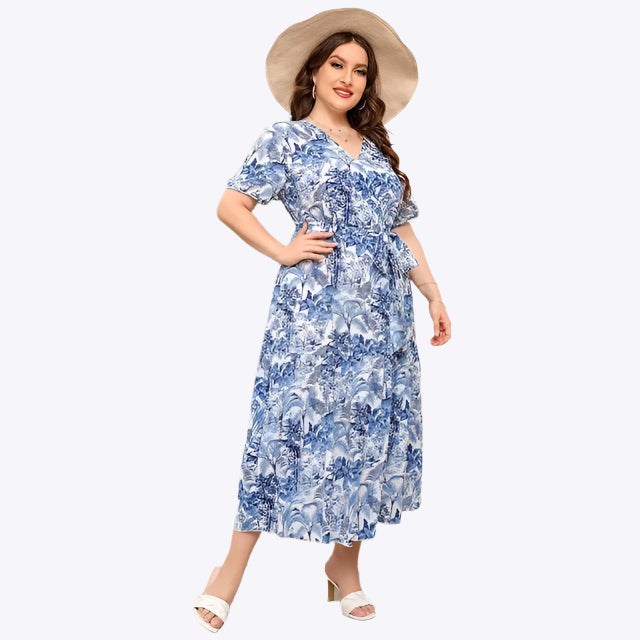 Quillian - Elegant Floral Motif Woman's Beach Dress