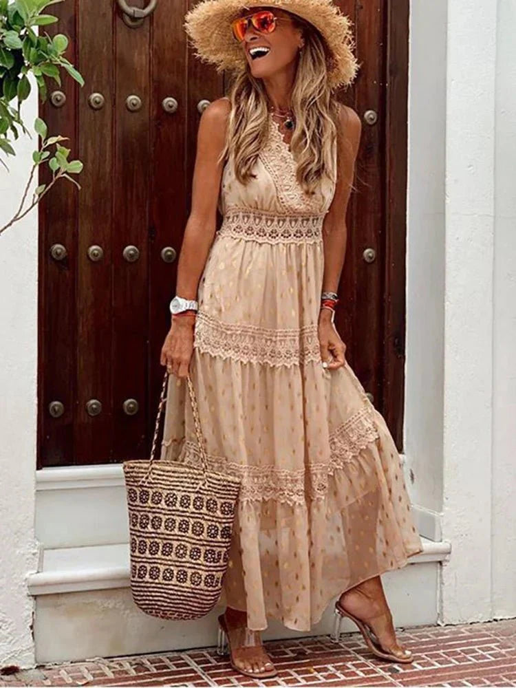 Sandrine - Boho Lace Detail Woman's Maxi Dress