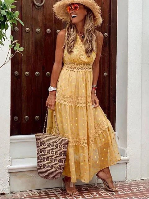 Sandrine - Boho Lace Detail Woman's Maxi Dress