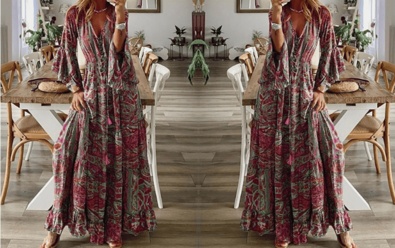 Silvana - Soft Flared Sleeves Woman's Maxi Dress