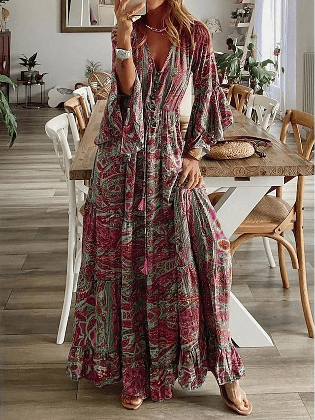 Silvana - Soft Flared Sleeves Woman's Maxi Dress