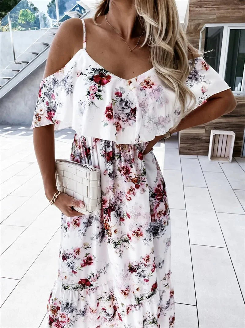 Santana - Stylish Floral Off Shoulder Woman's Maxi Dress