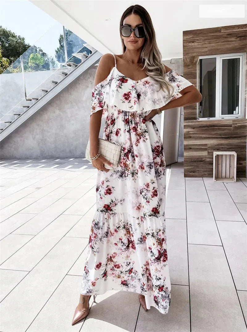 Santana - Stylish Floral Off Shoulder Woman's Maxi Dress