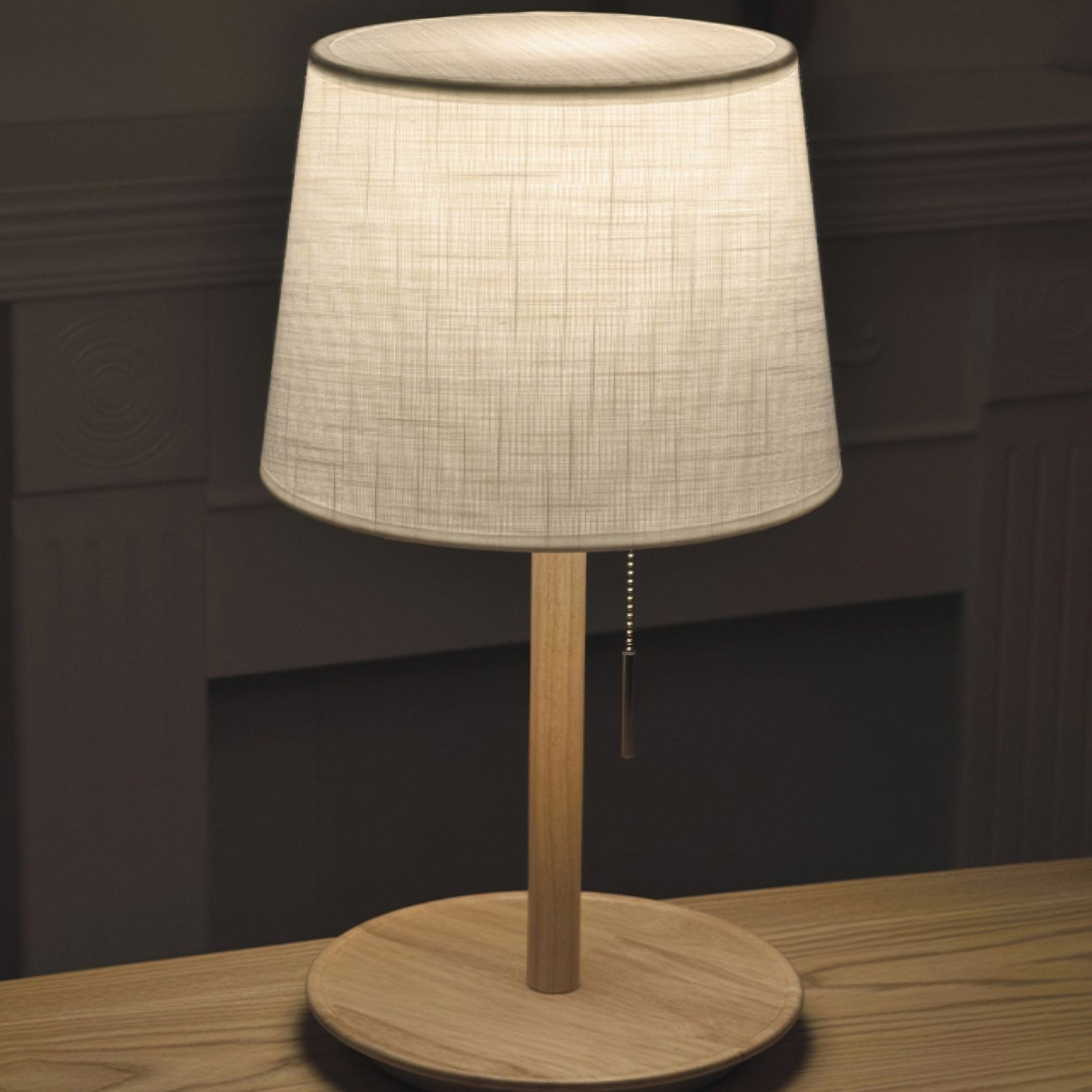 TimberGlow - Elegant Walnut Structure with Fabric Details Table Lamp